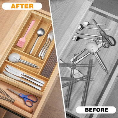  - Bamboo Cutlery Tray-Extendable Large Kitchen Drawer Cutlery Organiser Tray