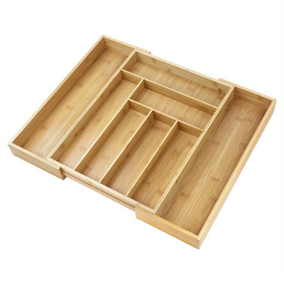  - 6-8 Compartment Bamboo Wooden Extending Cutlery Tray Drawer