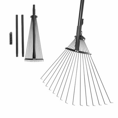 15 Tine Garden Rake Adjustable Telescopic Metal Handle from B&Q