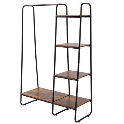  - Black 5-Tier Wood Shelf Garment Rack
