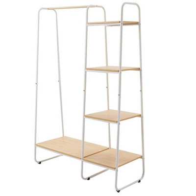  - White 5-Tier Wood Shelf Garment Rack