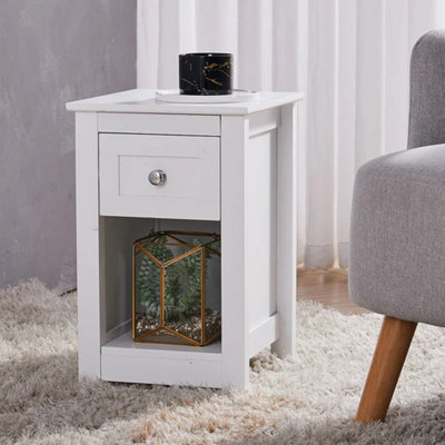  - White Bedside Table 1 Drawer Shelf