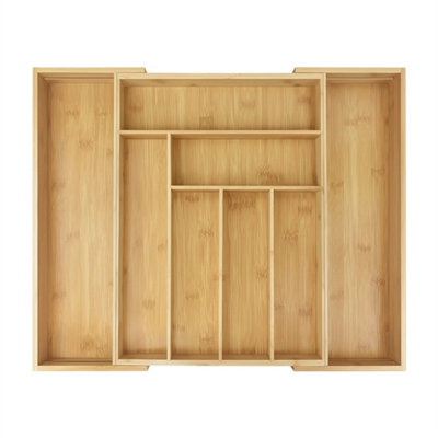  - Extendable Bamboo Cutlery Tray Kitchen Drawer Organiser 6-8 Compartments