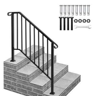 Iron Step Handrail Stair Railing For 3-4 Steps Handrail Outdoor Rail