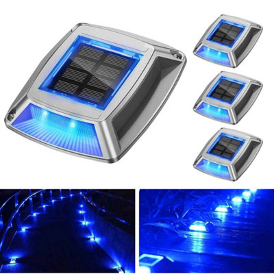  - 4Pcs Led Solar Deck Lights Ip68 Outdoor Garden Driveway Pathway Stair Step Lamp Blue