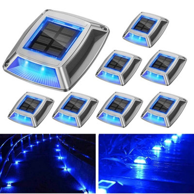  - 8Pcs Led Solar Deck Lights Ip68 Outdoor Garden Driveway Pathway Stair Step Lamp Blue