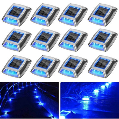  - 12Pcs Led Solar Deck Lights Ip68 Outdoor Garden Driveway Pathway Stair Step Lamp Blue