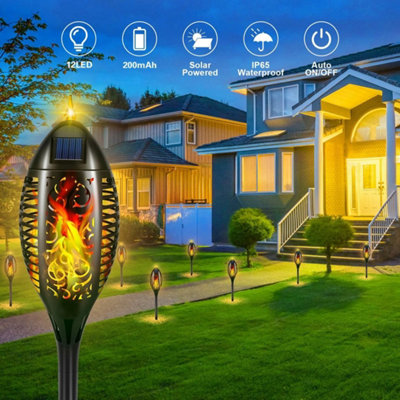  - 4X Flame Effect Solar Outdoor Lights Stake Garden Path Flickering Led Torch Lamp