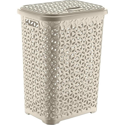 Cream-60L Plastic Laundry Basket With LidLarge Ventilated Clothes Hamper With Handle from B&Q