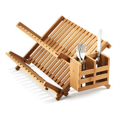 Bamboo Wooden Dish Drainer Cutlery Rack Foldable With Utensils Holder Organizer from B&Q