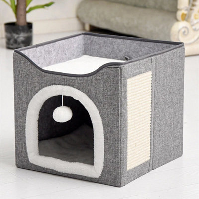 Cat House For Indoor Pets 2 Layer Large Cat Cave With Scratch Board And Ball from B&Q