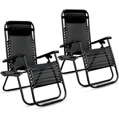  - 2X Chair-Zero Gravity Chair Reclining Sun Lounger Adjustable Recliner