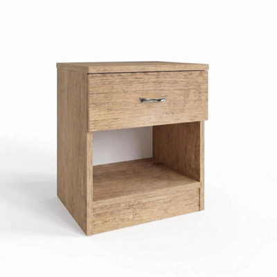  - 1 Drawer Oak Effect Bedside Table Deep Design Nighstand With Shelf
