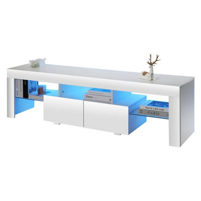  - 160Cm White High Gloss Tv Stand Cabinet Unit With Rgb Led 2 Storage Whihyocdeapb