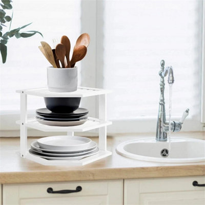  - White 3-Tier Bamboo Corner Shelf Kitchen Storage Rack