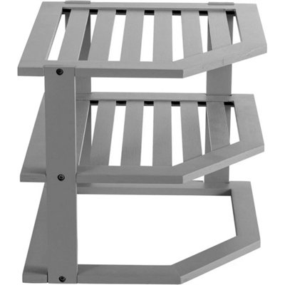  - Grey 3-Tier Bamboo Corner Shelf Kitchen Storage Rack