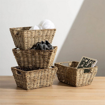 4Pcs Natural Seagrass Wicker Storage Baskets from B&Q