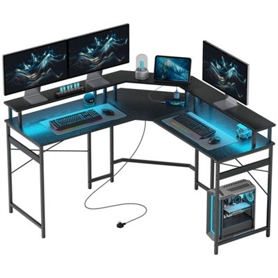  - L Shaped Corner Computer Desk With Monitor StandBlack