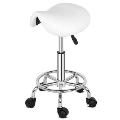 Adjustable Hydraulic Salon Swivel Saddle Stool White from B&Q