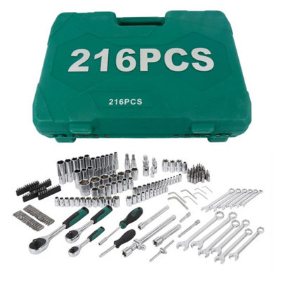 216 Pcs Socket Set One Quarter Three Eighths One Half Inch Spanner Drive Ratchet Wrench Mechanic Tool Kit from B&Q