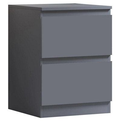  - Matt Dark Grey 2 Drawer Bedside Nightstand Bedroom Storage Cabinet