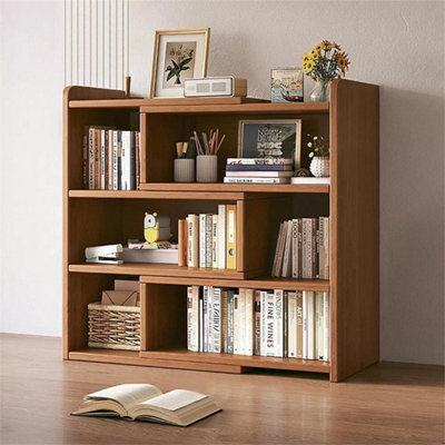  - Walnut 4 Tier Stretchable Wooden Bookcase Storage Display Unit