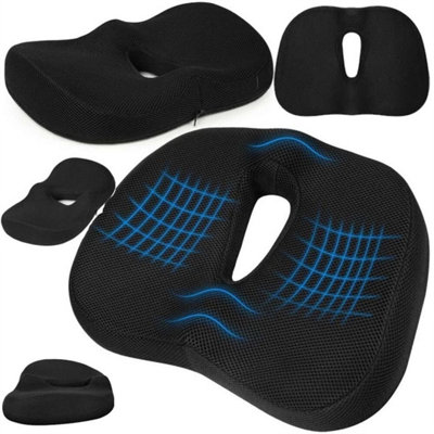 Black Orthopaedic Seat Cushion With Back Support For Coccyx Pain