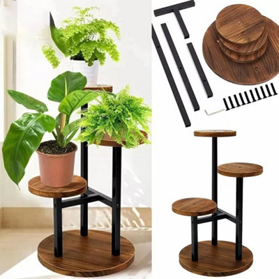  - 3 Tier Metal & Wooden Plant Display Stand Home Garden Flower Pot Rack