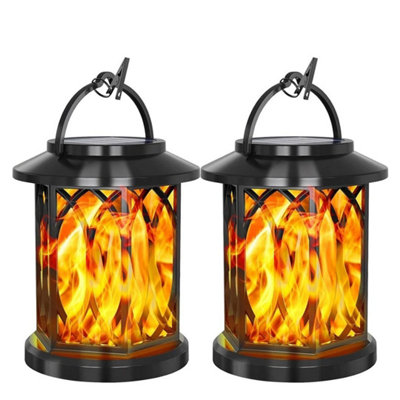  - 2Pcs Led Flickering Flame Solar Hanging Light Clamp Lantern Garden Outdoor Decor