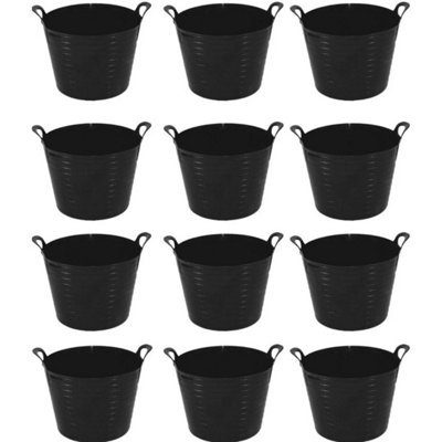  - 12 X Large Flexi Tub Flexible Builders Plastic Bucket With Handle 42L Storage