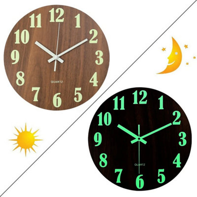  - 30Cm Round Luminous Wall Clocks Glow In The Dark Silent Analogue Clock Quartz