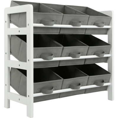  - Grey 3 Tier Toy Storage 9 Drawers Childrens Shelf