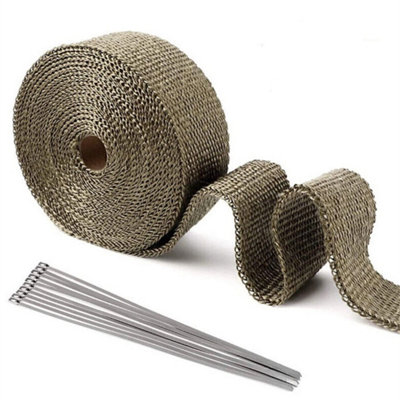 10M Titanium Gold Heat Wrap Exhaust Tape +10 Manifold Ties from B&Q