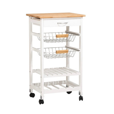 5 Tier Kitchen Trolley With Drawer Basket Shelf  Wine Rack Rolling