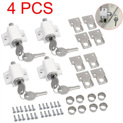  - 4Pcs White Sliding Patio Door Lock Window Security Bolt With 8 Keys