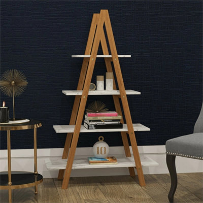 4-Tier Bamboo Ladder Shelf Marble Display Bookcase from B&Q