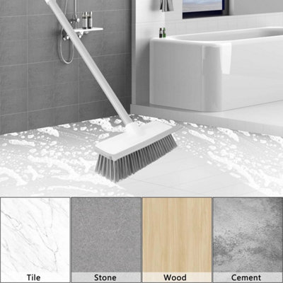  - Long Handle Floor Scrub Deck Brush Push Broom Stiff Bristle Brush W Squeegee New