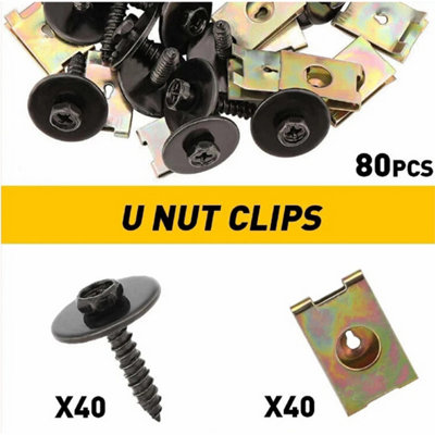 80Pcs Car Fender Bumper Screw U Nut Clips Fastener Kit from B&Q