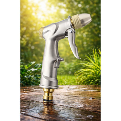 B&Q Heavy Duty Brass Metal Garden Hose Nozzle Spray Gun