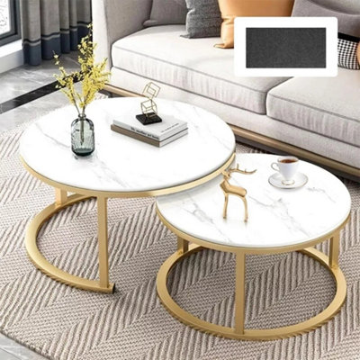  - Round Coffee Table Set Of 2 Stacking Side End Table Nesting Tables Marble Effect