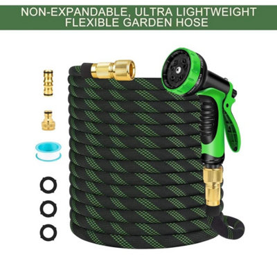  - 50Ft Non-Expandable Flexible Garden Water Hose Spray Nozzle Gun