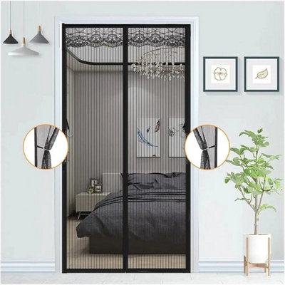  - 90 X 210 Cm Black Magnetic Mesh Insect Screen Door Curtain