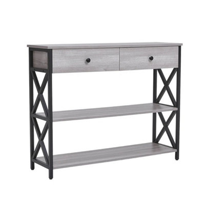  - 3 Tier Wooden Console Table With Drawer Hallway Display Shelf