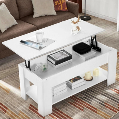  - Wooden Lift Top Coffee Table With Storage Shelf Living Room
