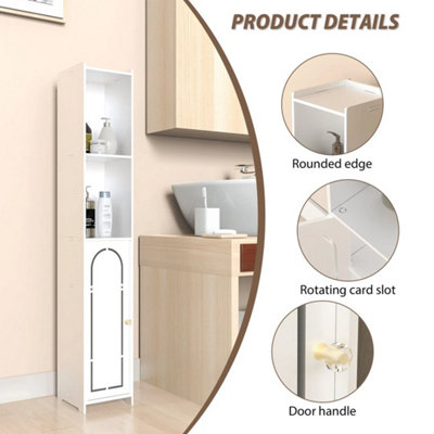  - Bathroom Storage Cabinet Tall Narrow Cupboard Free Standing Furniture Unit