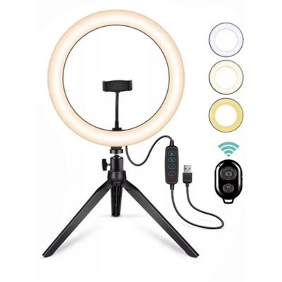 B&Q 10.2" Led Selfie Ring Light With Tripod Stand & Phone Holder For Makeup Live