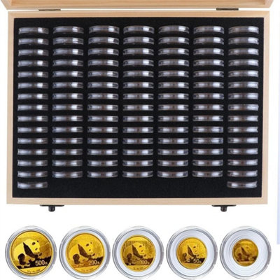 100Pcs Clear Plastic Coin Capsules 18-30mm With Wooden Storage Box from B&Q
