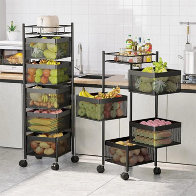  - 6 Tier Rotating Kitchen Storage Trolley Mobile Vegetable Shelf