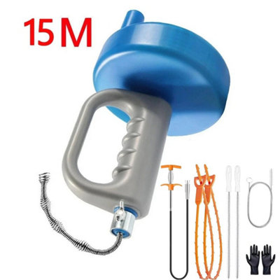  - Drain Unblocker Hair Remover Sink Snake Drain Auger Pipe Plumber Cleaner 15M