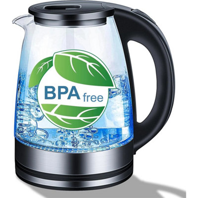 2L Electric Kettle Fast Glass Kettle Boil Quiet 1800W Led Boil-Dry Protection from B&Q